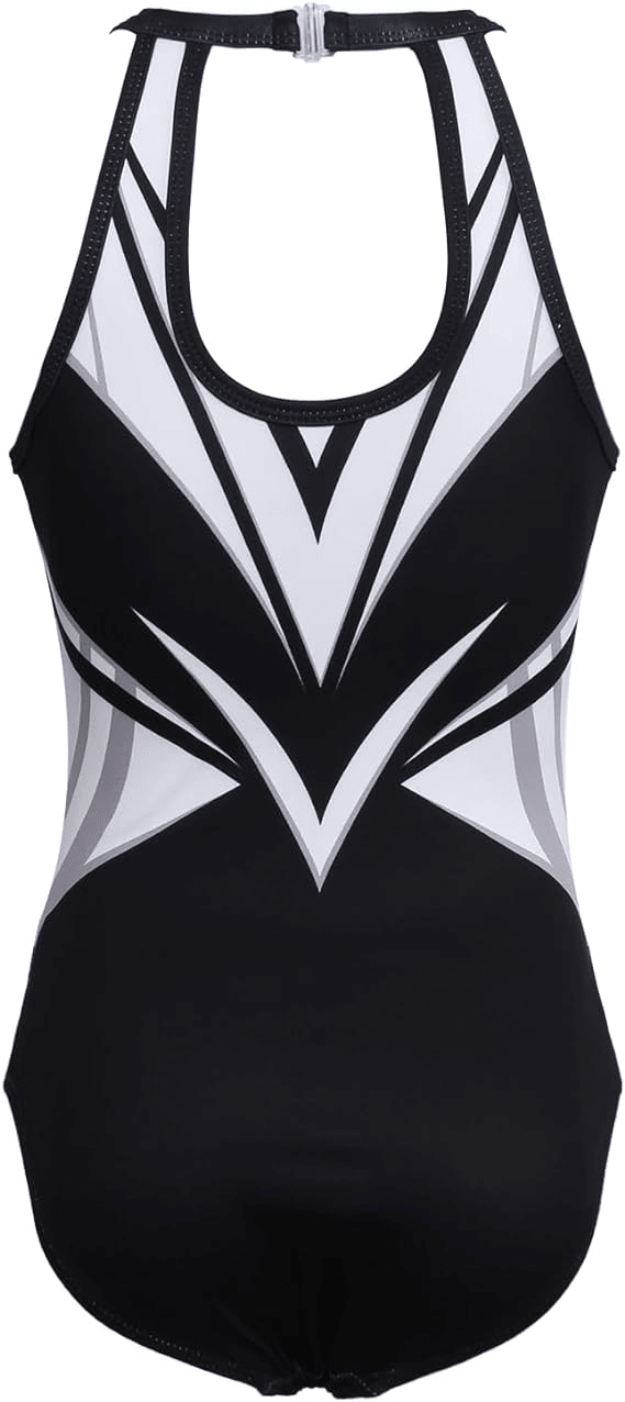 black and white geometric leotard
