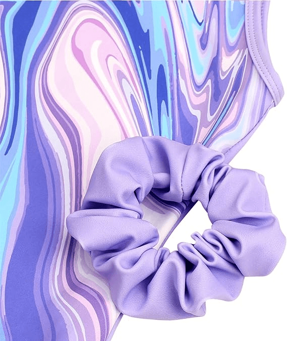 Matching scrunchie from Lavender Line gymnastics leotard set