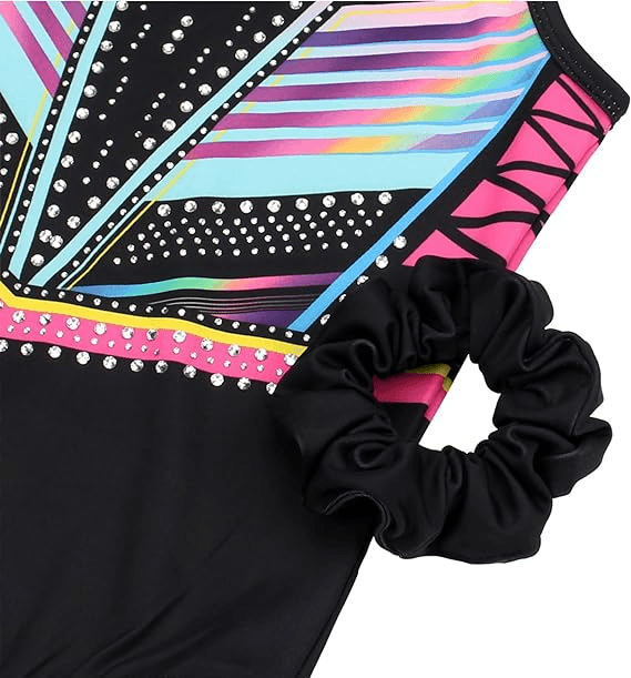 Matching Scrunchie with Bright Racerback Gymnastics Leotard