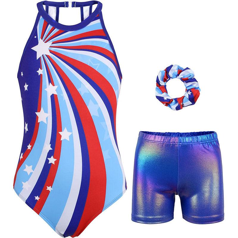 Patriotic gymnastics biketard set
