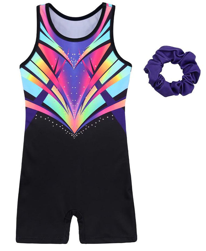 Rainbow Diamond Pattern Biketard with Scrunchie