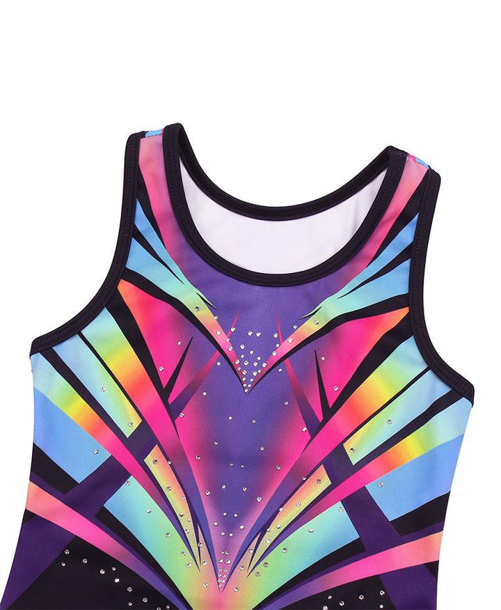 Close-up view of Rainbow Diamond Pattern Biketard