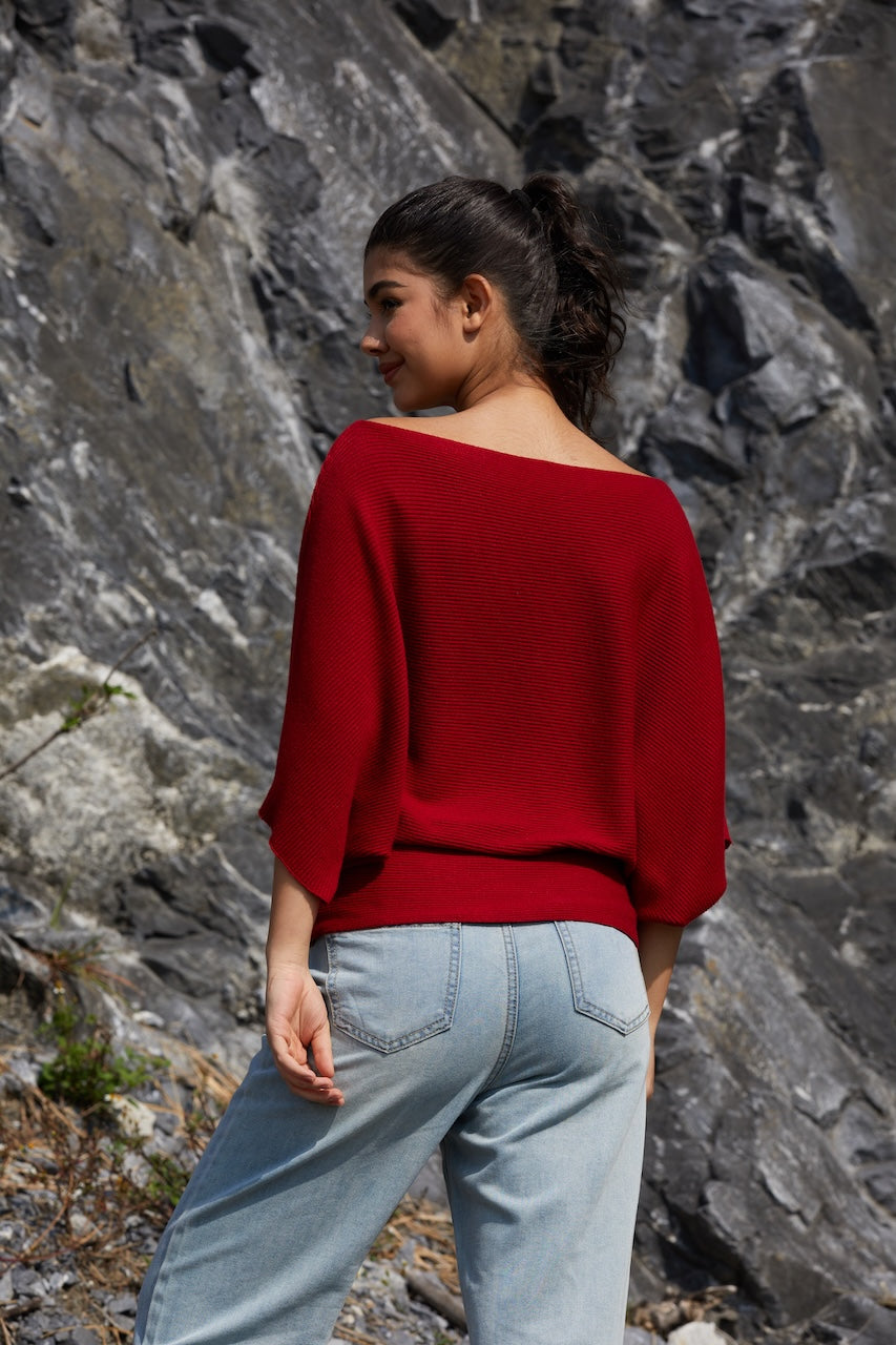 Mom & Me Matching Batwing Sweater – Soft Stretch Boat Neck Knit Pullover