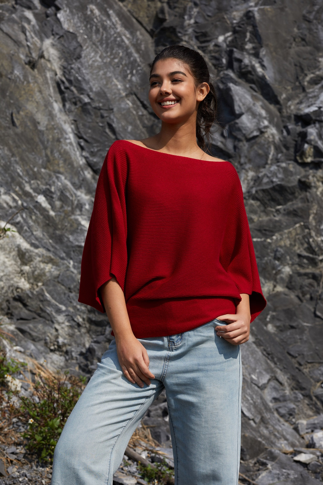 Mom & Me Matching Batwing Sweater – Soft Stretch Boat Neck Knit Pullover