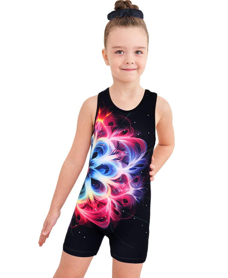 Sparkly Flower Diamond Pattern Biketard Unitard for Girls