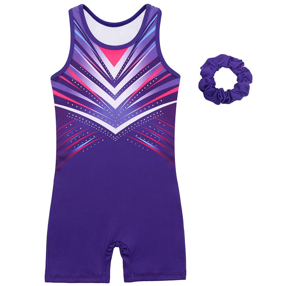 Violet Diamond Pattern Biketard with Scrunchie