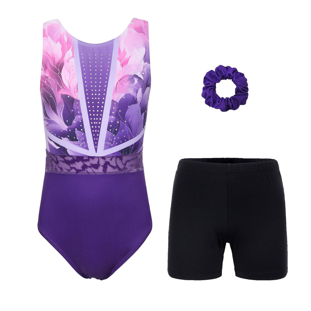 Violet Flower Diamond Gymnastics Leotard for Girls, Adult, Child