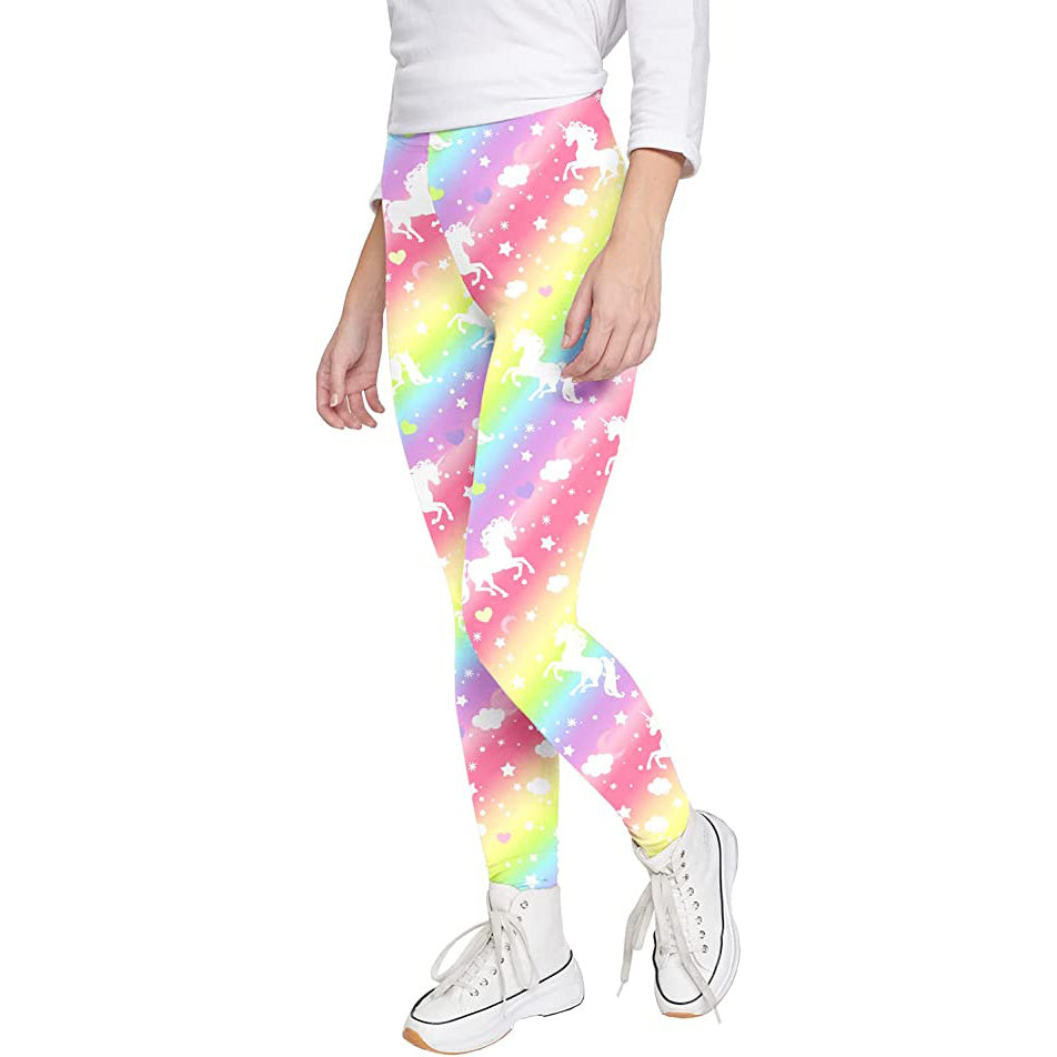 Kids Girls Rainbow Unicorn Athletic Leggings, Yoga Pants | JOYSTREAM