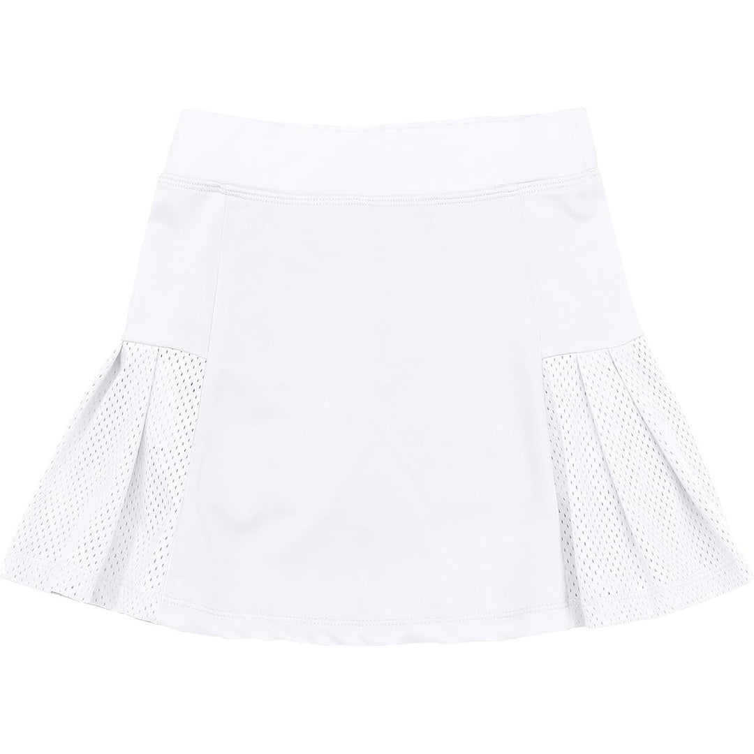Girls White Tennis Golf Skirt with Anti-Slip Pants, Pockets - JOYSTREAM