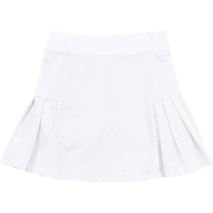 Girls White Tennis Golf Skirt with Anti-Slip Pants, Pockets - JOYSTREAM