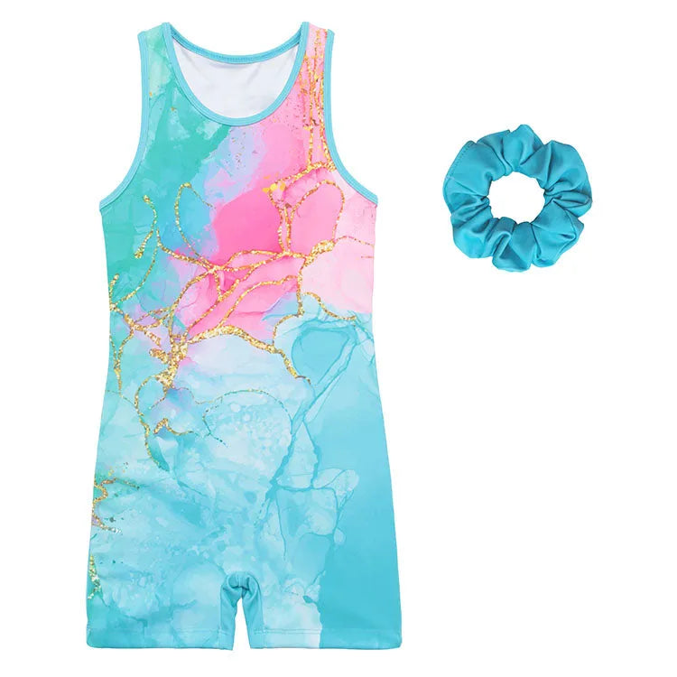 Pastel Green Pattern Unitard for Girls