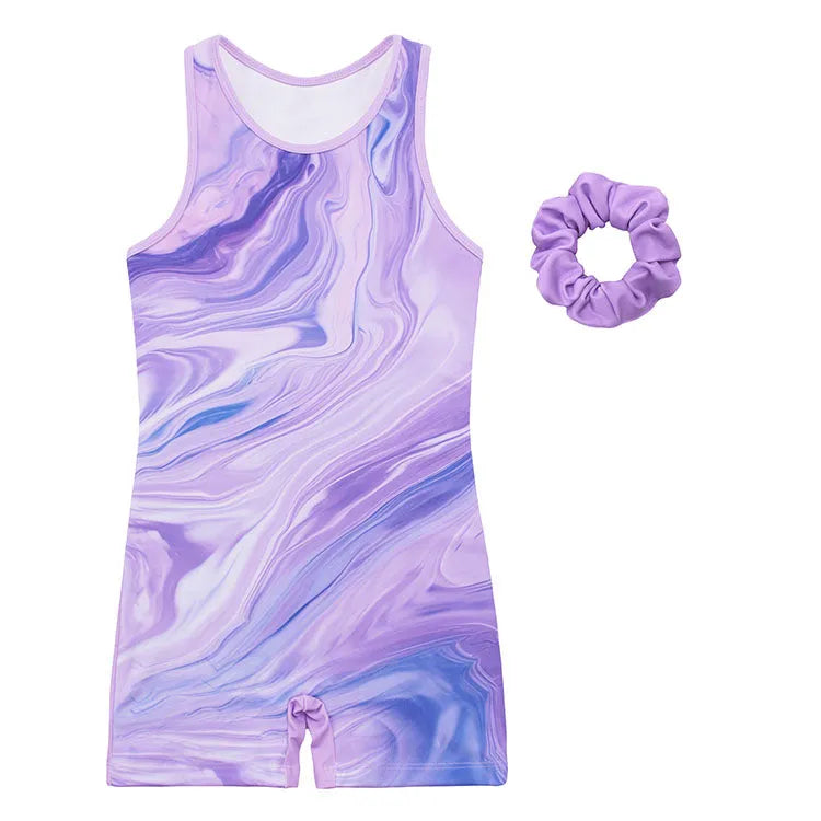 Lavender Line Pattern Unitard for Girls