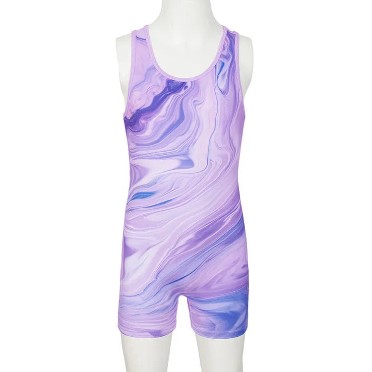 Lavender Line Pattern Unitard for Girls - Stylish Gymnastics Outfit ...
