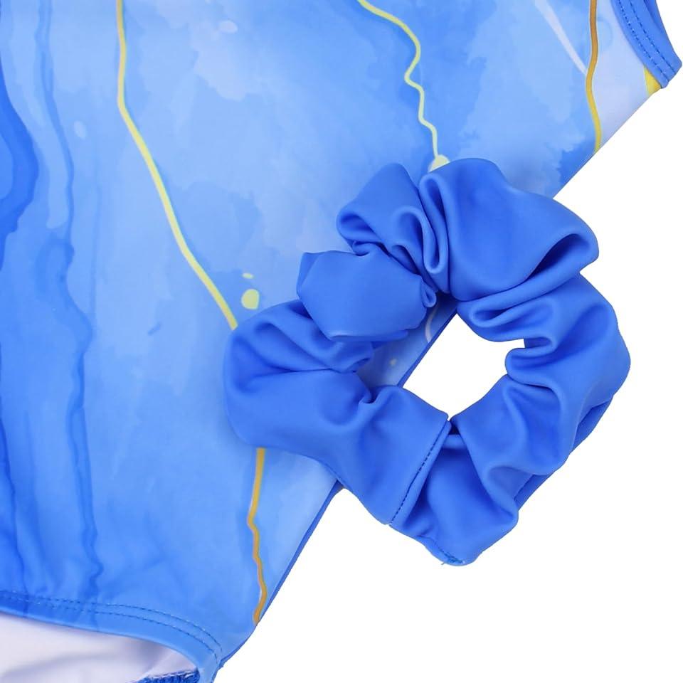 Matching Scrunchie with Wave Blue Gymnastics Leotard Set