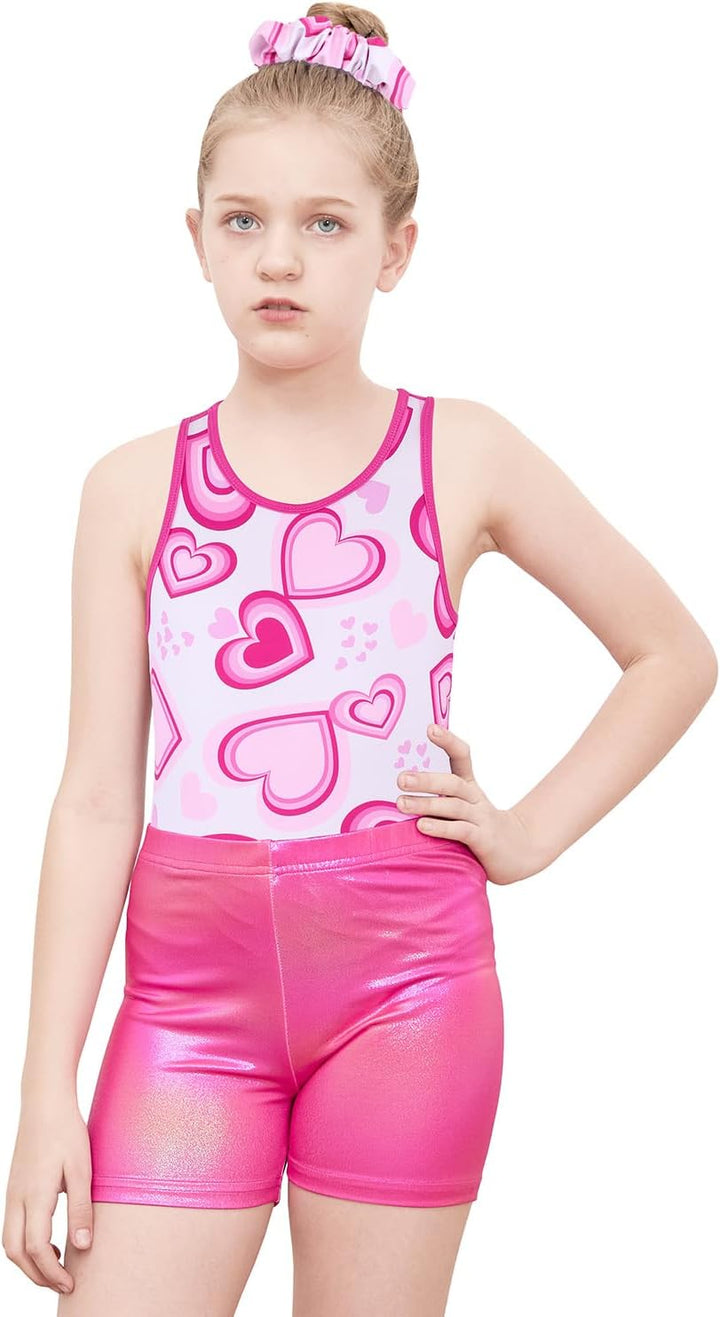 Pink Heart Shape Cross Back Gymnastics Leotards Outfit Set