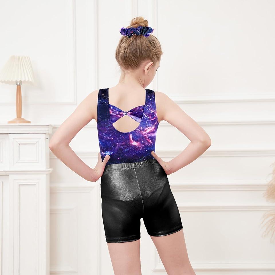 Purple Galxy Pattern Gymnastics Leotards Outfit Set