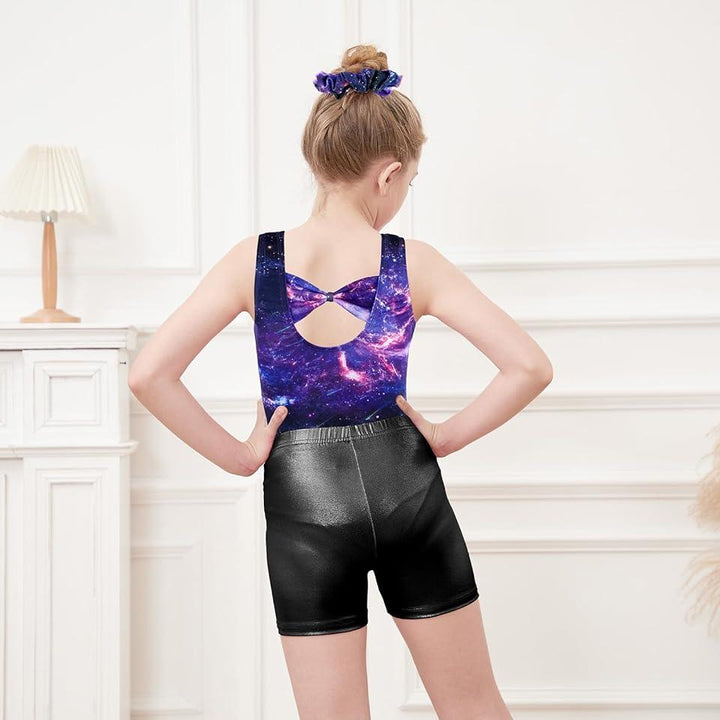 Purple Galxy Pattern Gymnastics Leotards Outfit Set