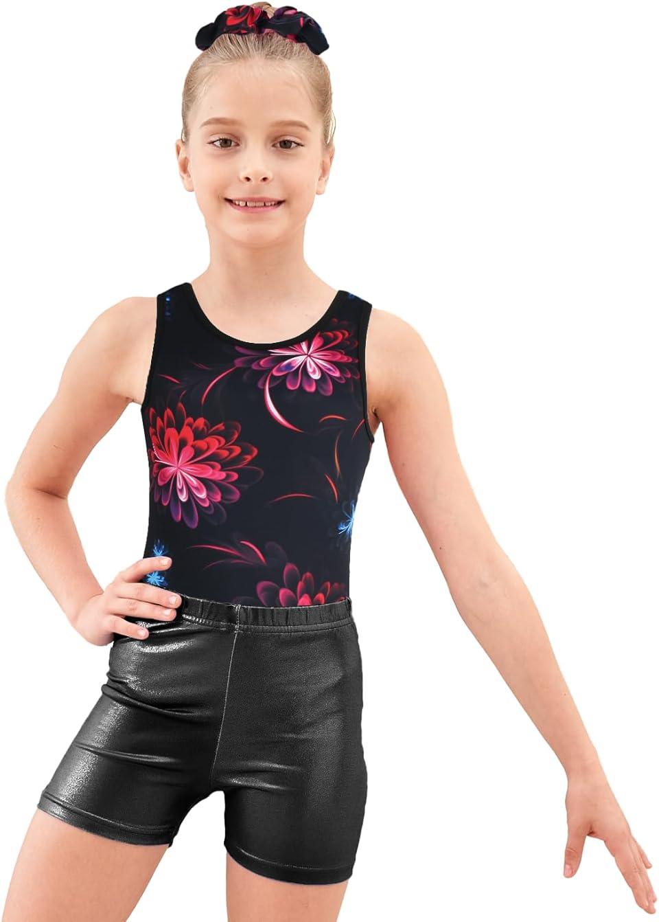 Sparkly Flower Gymnastics Leotards with Shorts Set