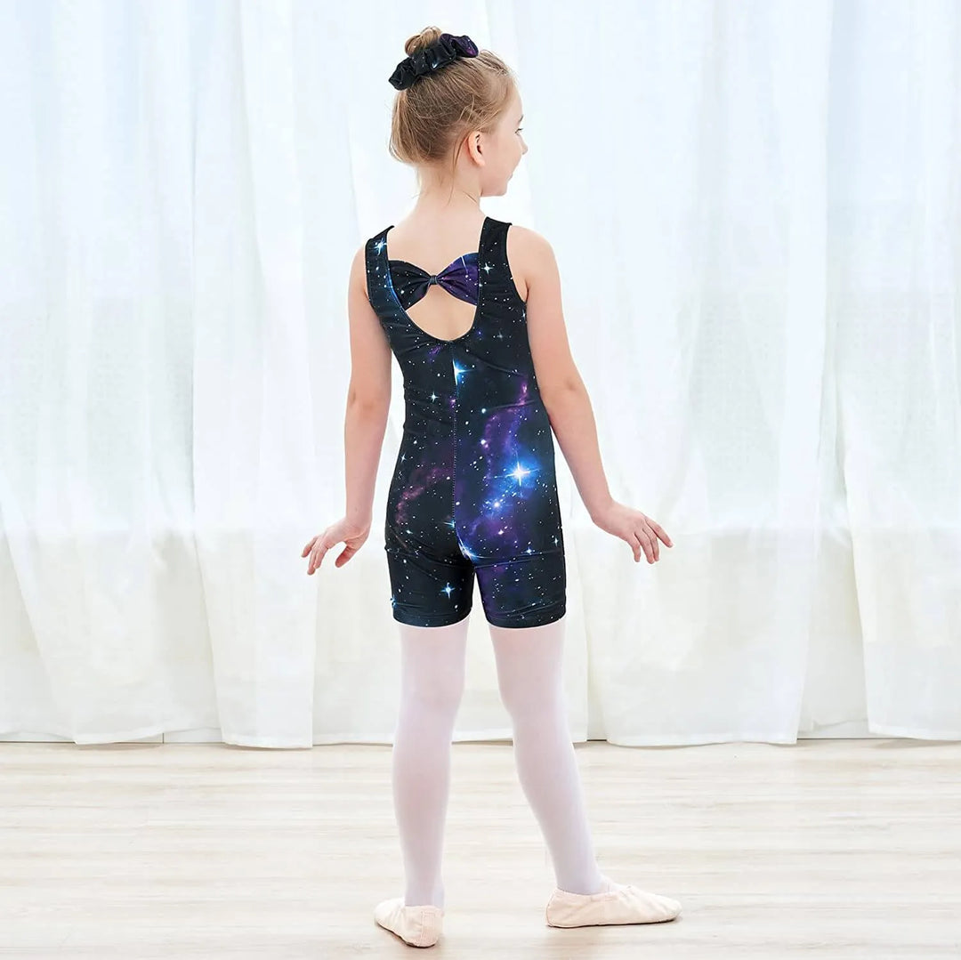 Girls Red Rose Pattern Galaxy Short Unitard, Biketard | JOYSTREAM