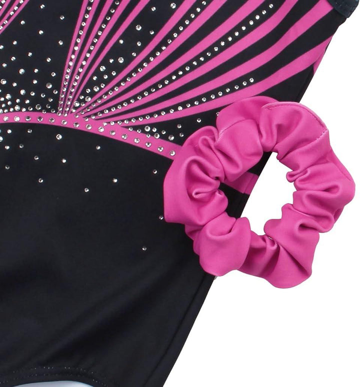 Rose Red Line Diamond Gymnastics Leotards with Shorts Set