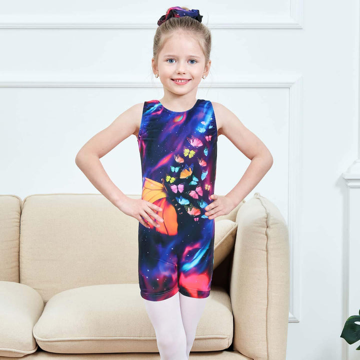 Girls Multi-Color Butterfly Short Unitard, Biketard - JOYSTREAM