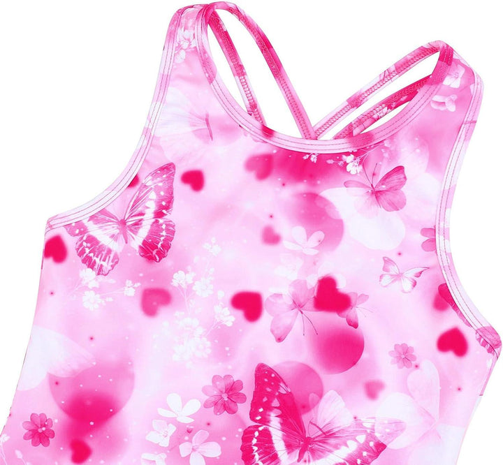 JOYSTREAM's Pink Flower Cross Back Gymnastics Leotards Outfit Set