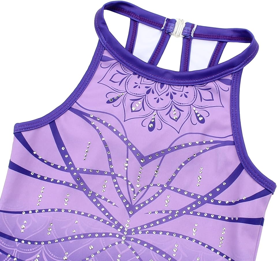 Violet Lace Pattern Gymnastics Leotards Outfit Set
