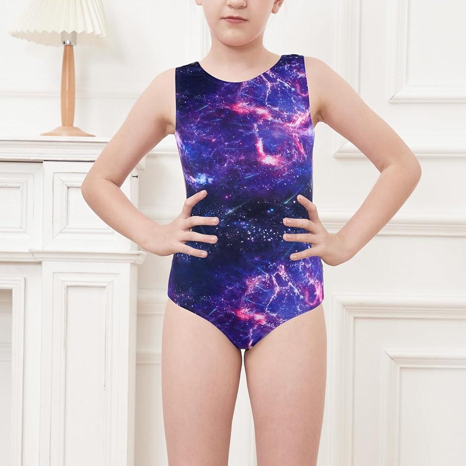 Purple Galxy Pattern Gymnastics Leotards Outfit Set