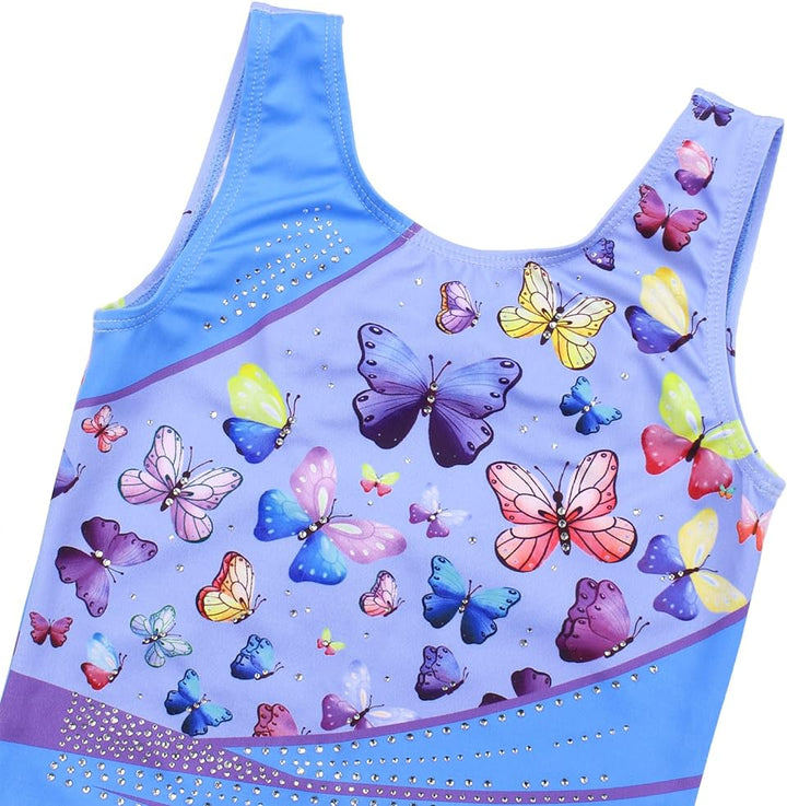 Haze Blue Butterfly Diamond Pattern Biketard for Girls