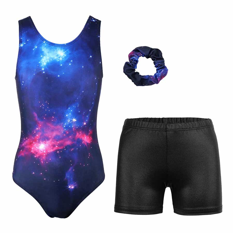 Shiny Star Galaxy Gymnastics Leotards With Shorts | JOYSTREAM