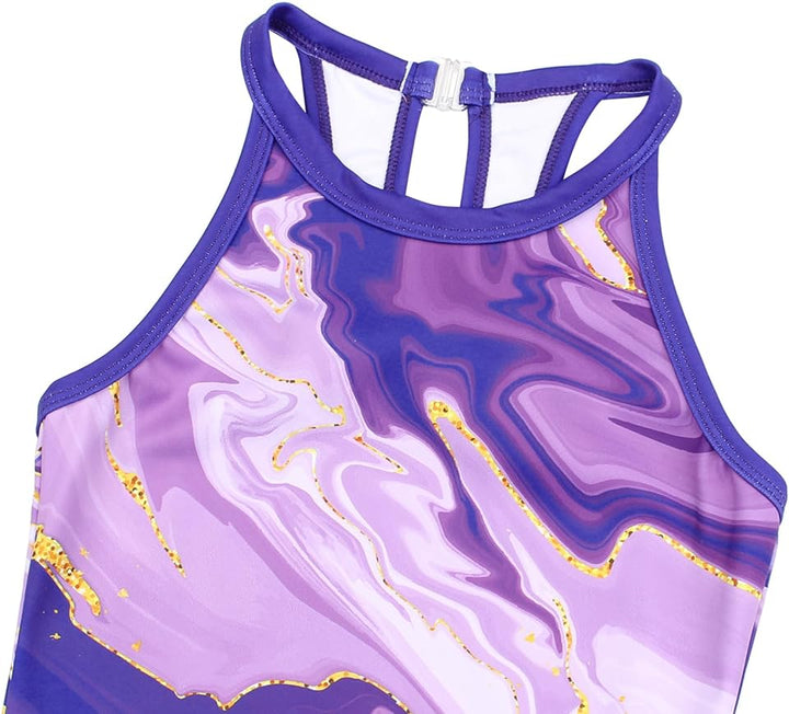Purple Ripple Pattern Gymnastics Leotards Outfit Set