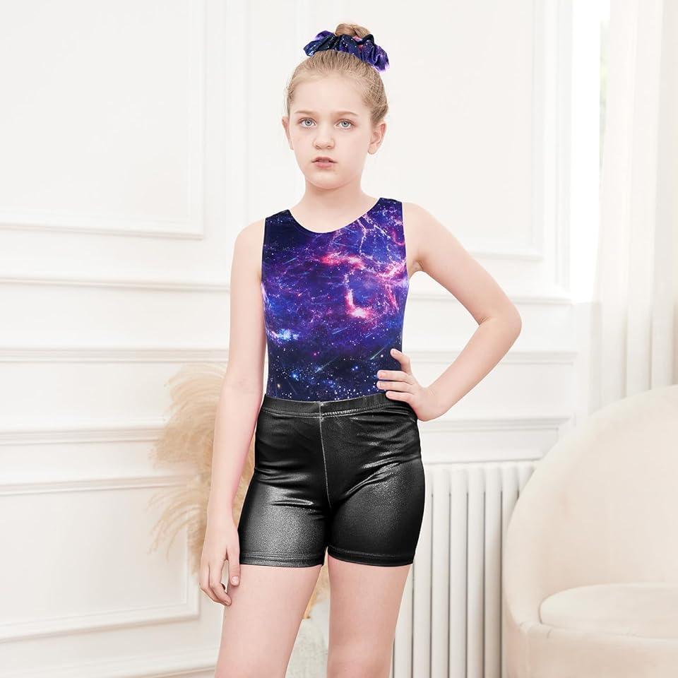 Purple Galxy Pattern Gymnastics Leotards Outfit Set