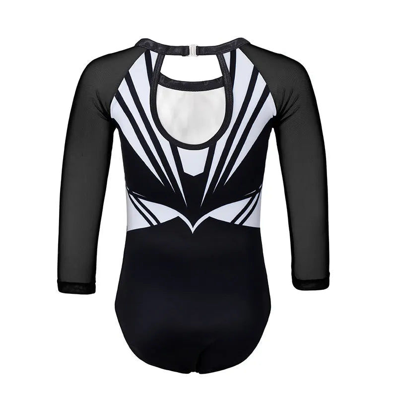 Thunder Strike Black Leotard Set Bold Lightning Design for Girls