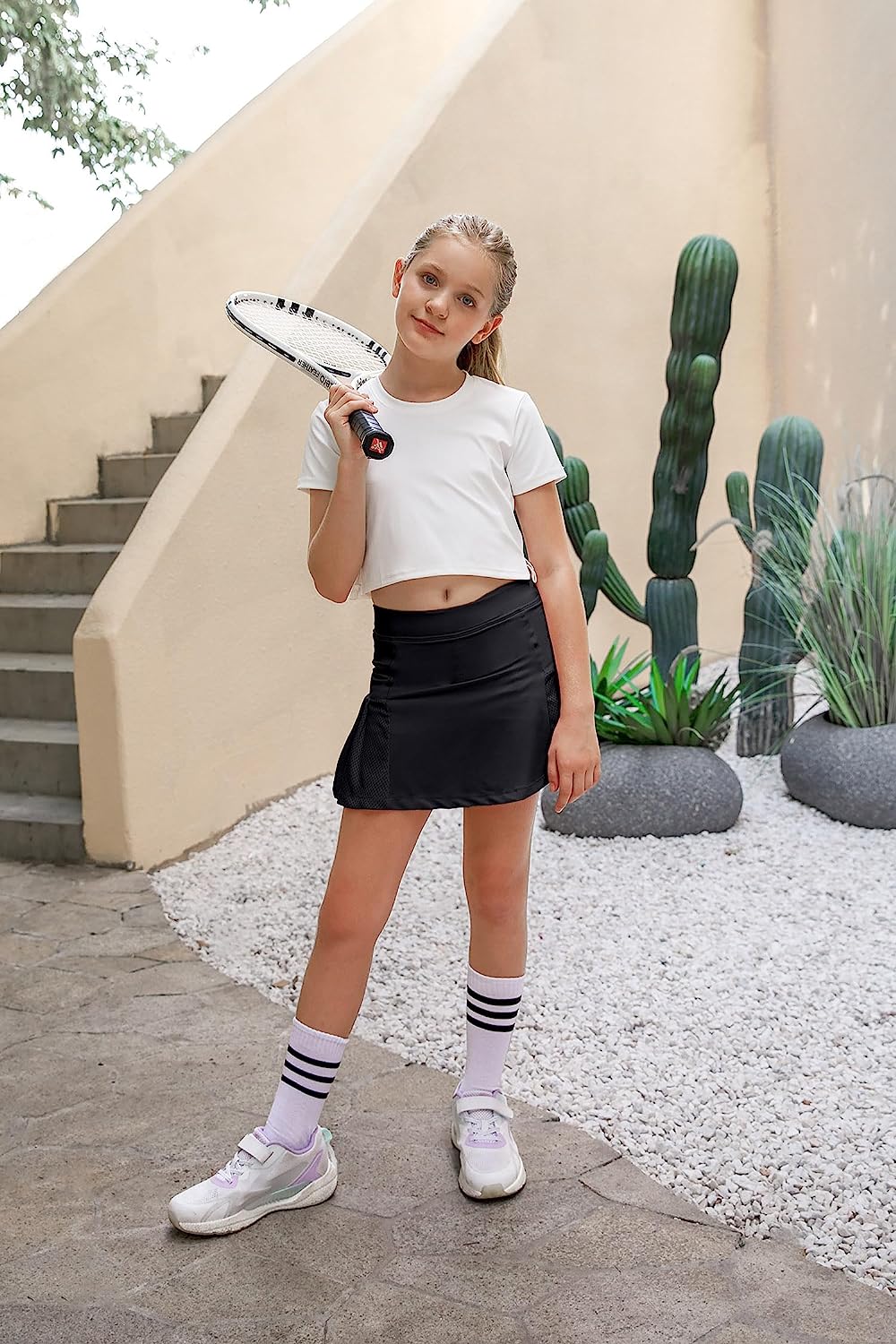 Girl's Plain Black Tennis Golf Skirt with Anti-Slip Pants and Pockets | JOYSTREAM