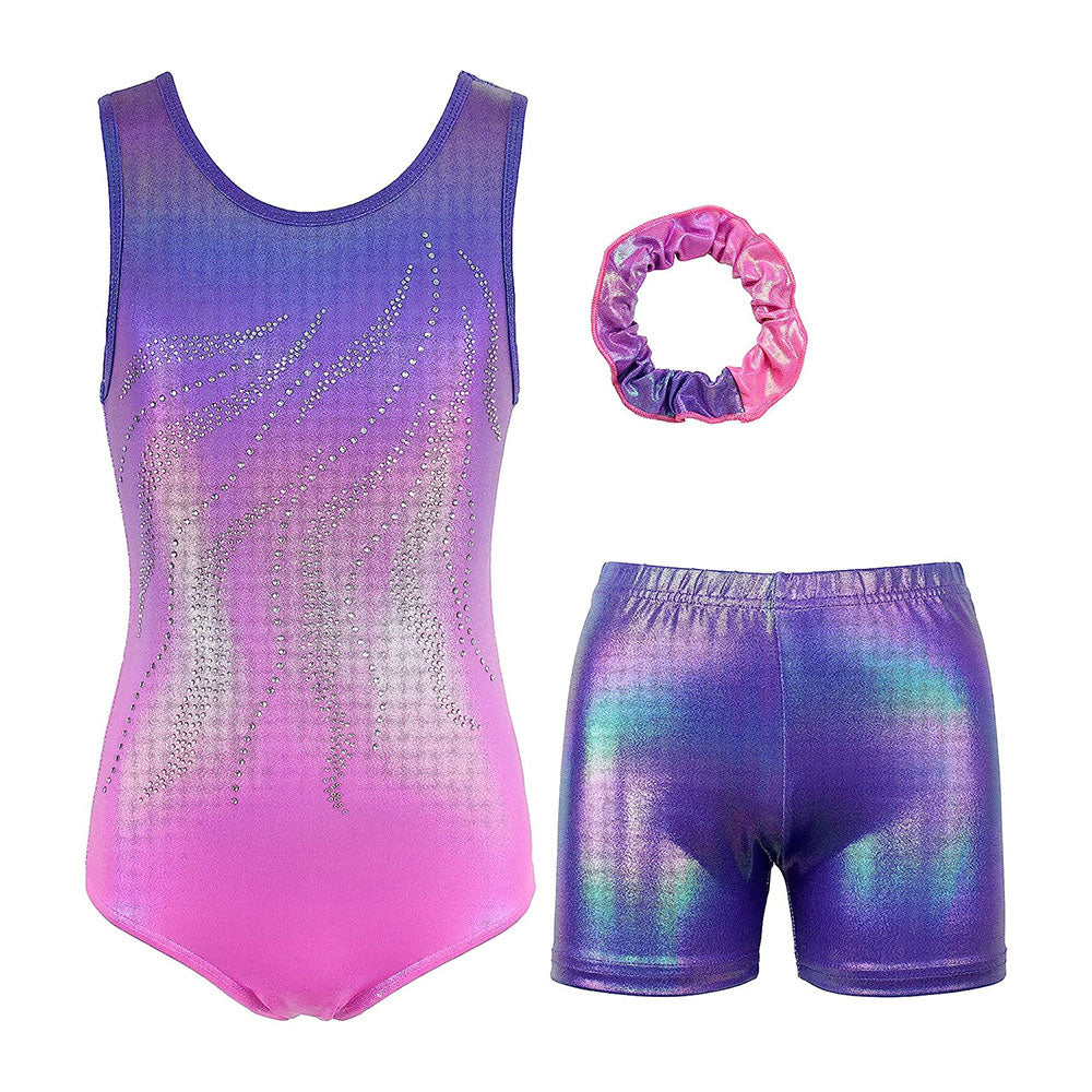 Purple Ombre Crystal Gymnastics Outfit for Girls Set - JOYSTREAM
