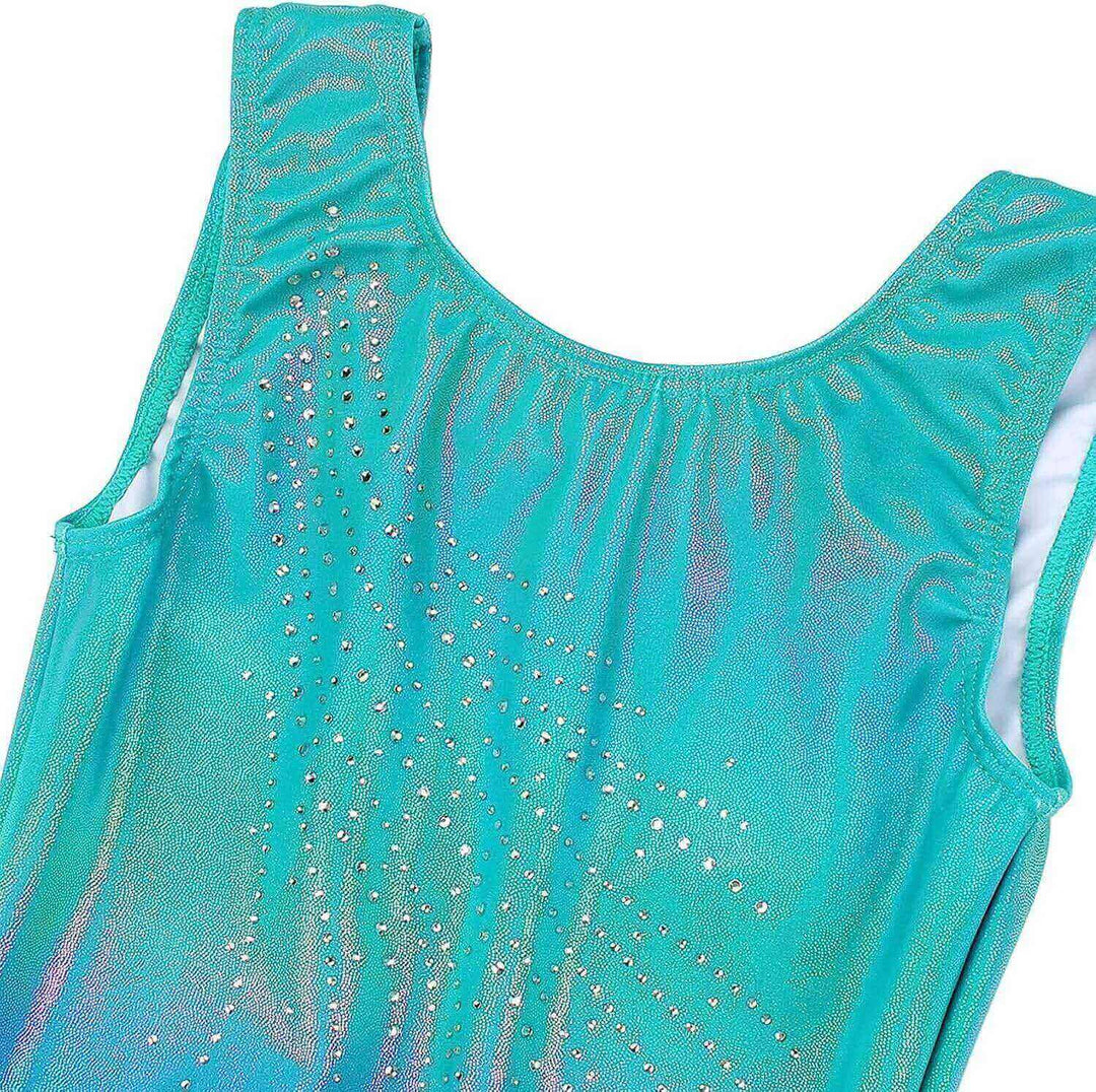 Turquoise Flowing Crystal Gymnastics Outfit Set for Girls - JOYSTREAM