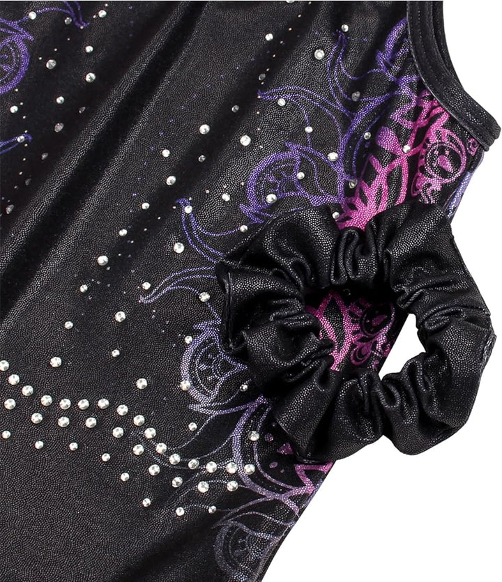Black Lace Flowers Open Back Gymnastics Leotards Outfit Set