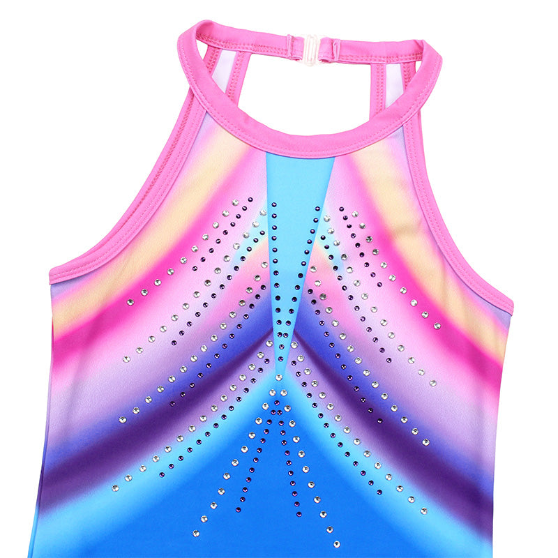 Colorful-diamond Clasp Back Gymnastics Leotard Set