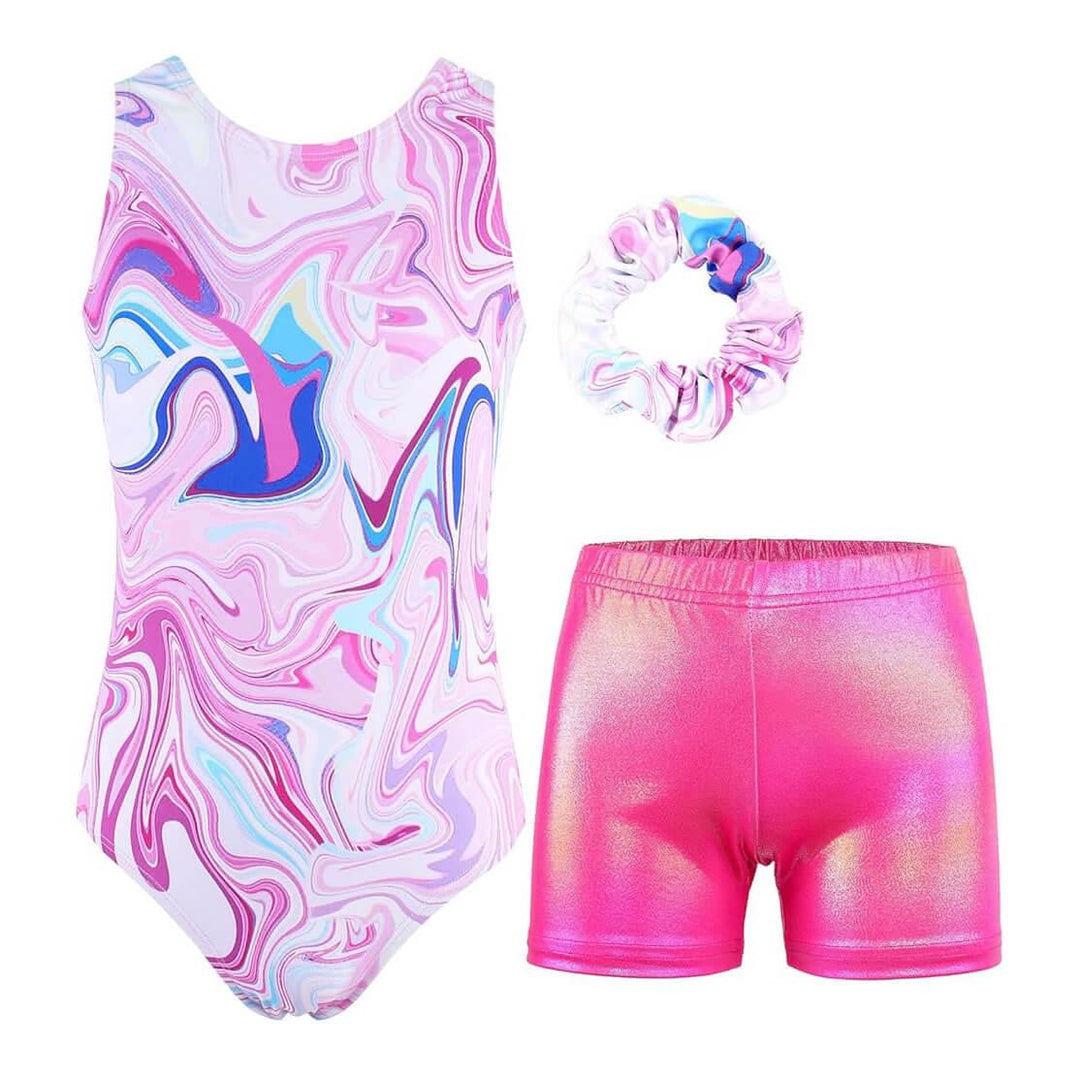 Abstract Line Pattern Gymnastics Leotards Outfit Set