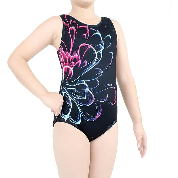 Black Flower Gymnastics Leotards Outfit Set with Extra Model