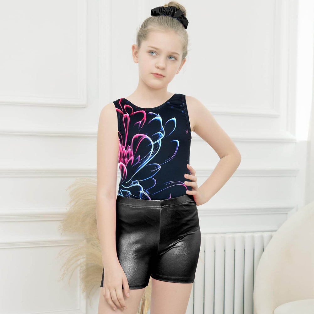 Black Flower Gymnastics Leotards Outfit Set with Model