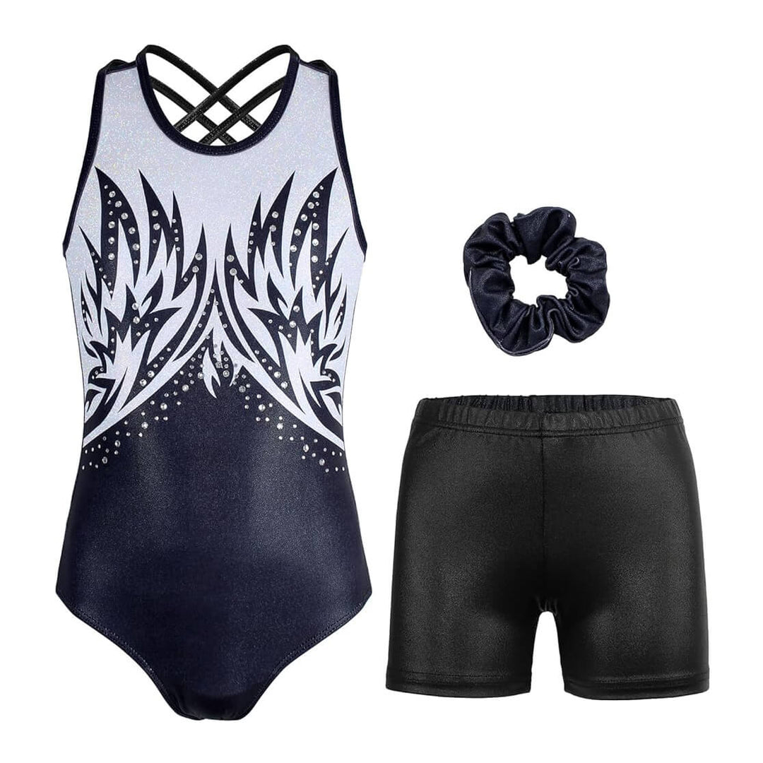 Blooming Flame Cross Back Gymnastics Leotards Outfit Set