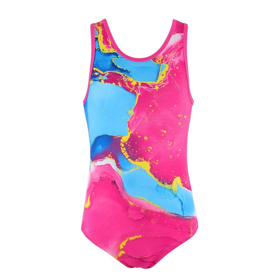 Blue and Hot Pink Marble Pattern Gymnastics Leotards with Shorts Set
