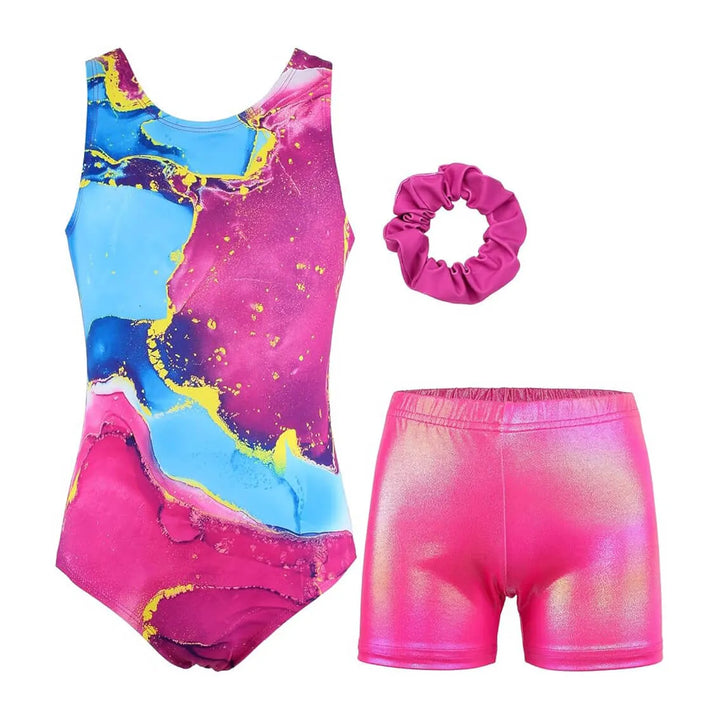 Blue and Pink Color Blocking Gymnastics Leotards Outfit Set-JOYSTREAM