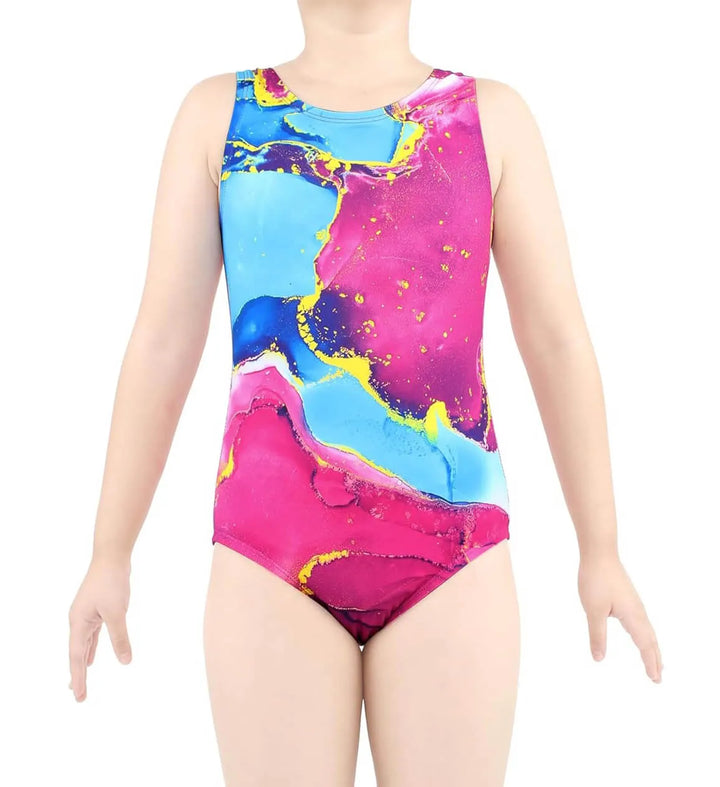 Blue and Pink Color Blocking Gymnastics Leotards Outfit Set