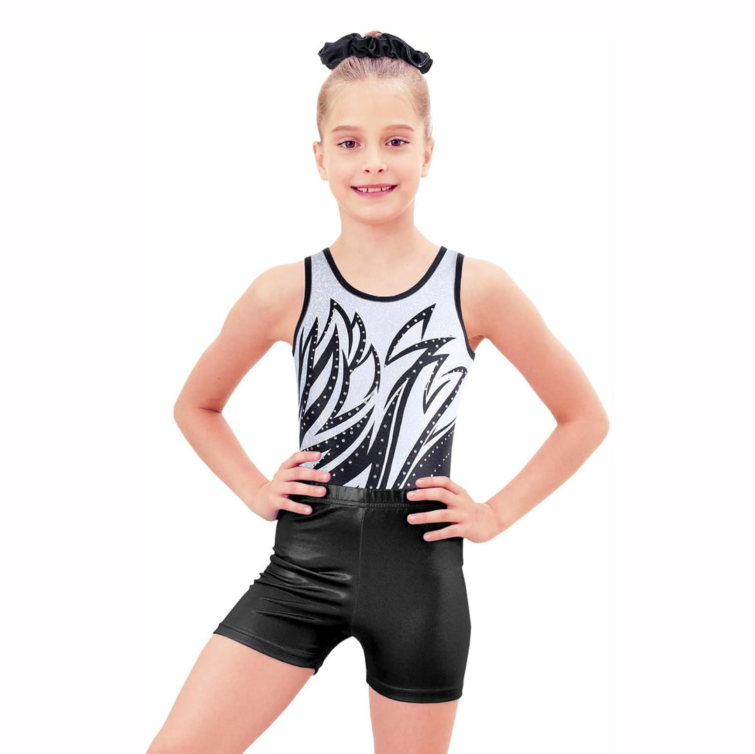 Fierce Black White Gymnastics Leotards with Shorts Set