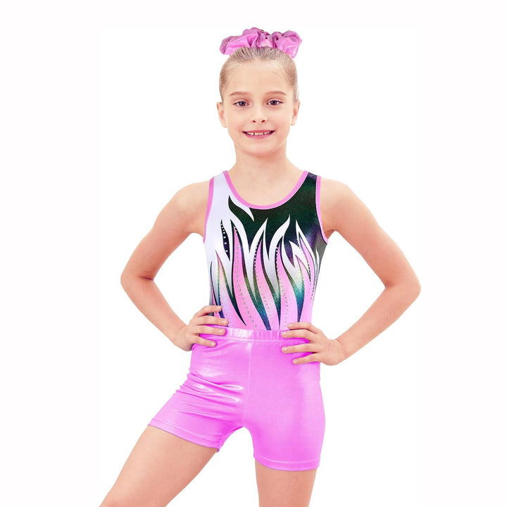 Fierce Pink Gymnastics Leotards with Shorts Set