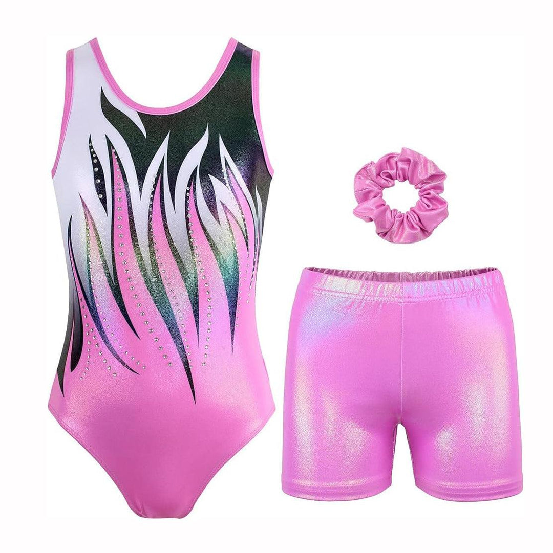 Fierce Pink Gymnastics Leotards with Shorts Set