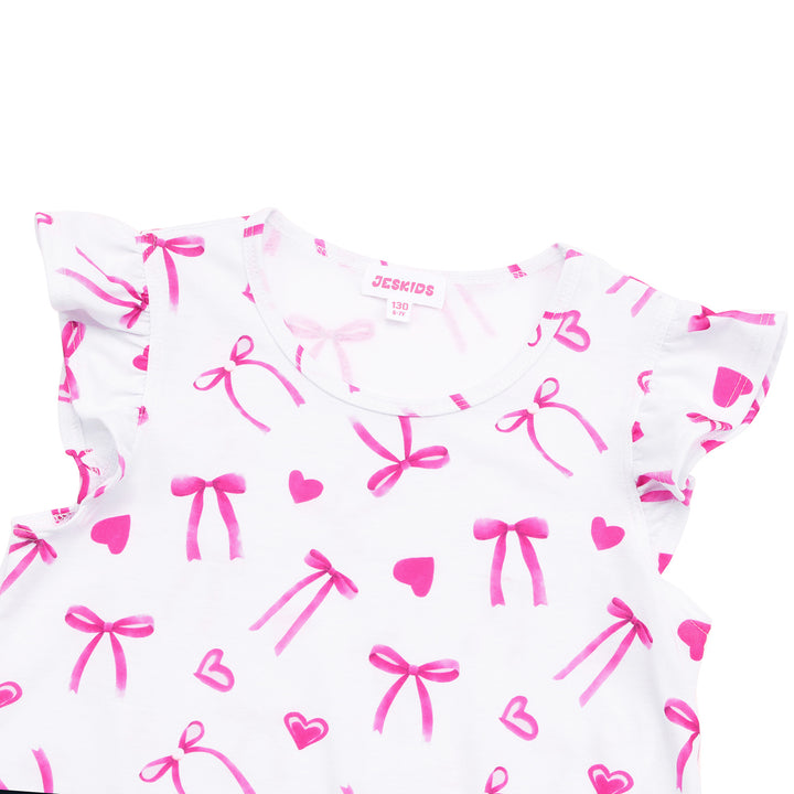 Girls Bow Print Tie-Front Flutter Sleeve Tee