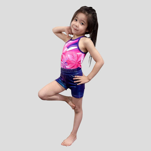 Violet Purple Open Back Gymnastics Leotard Outfit Set